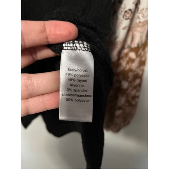 Maurices Medium Black and Floral sleeve Mock Neck Waffle Knit Top - Picture 11 of 14